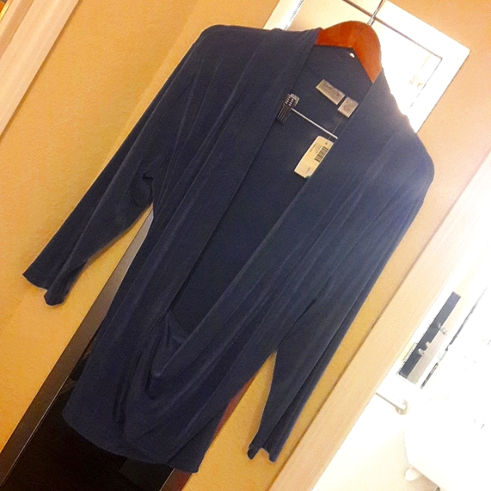 NWT CHICOS TRAVELERS BLUE DARIA 3/4 LS TOP NEW SZ 3